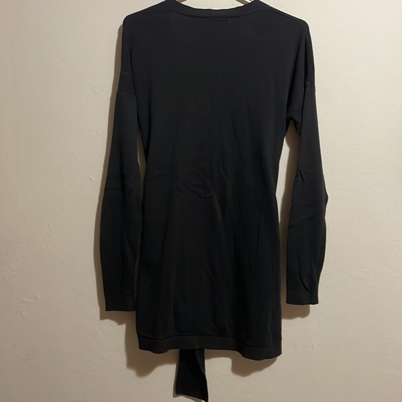 Loft open front, tie waist, v-neck tunic cardigan. Size small, black. - Picture 5 of 5